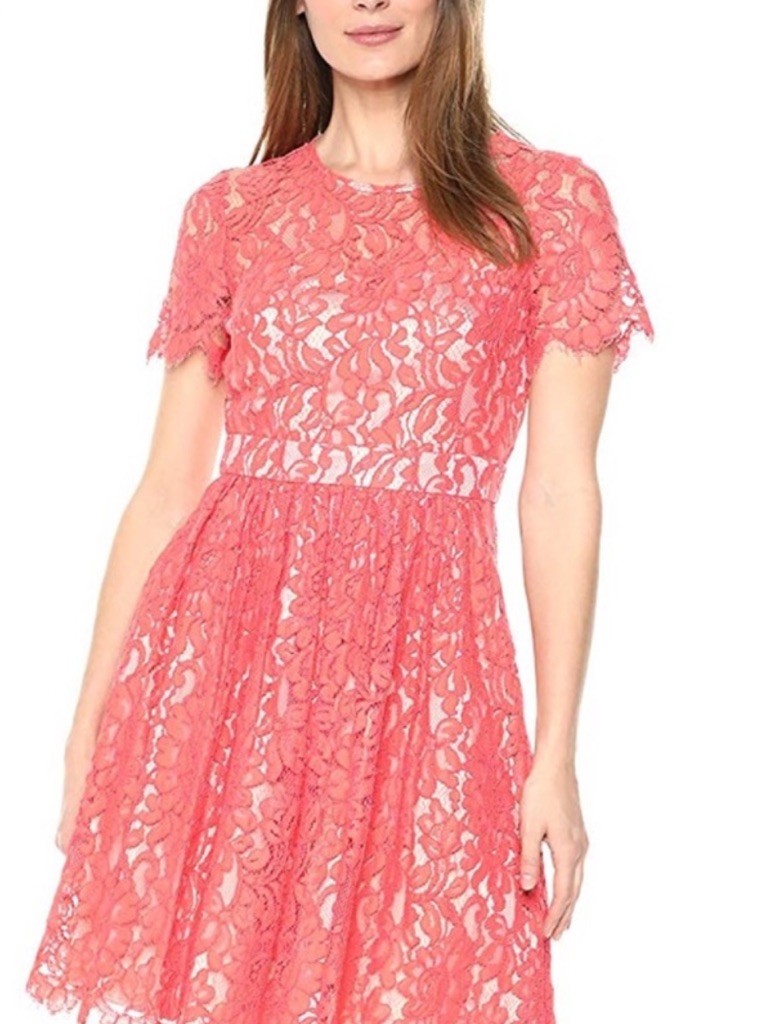 Eliza J Coral Lace Short-Sleeve Fit & Flare Dress Size 8
